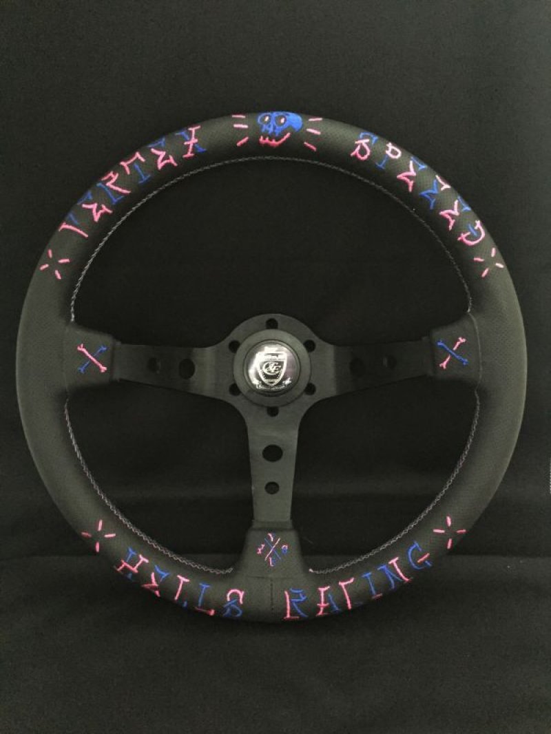 画像1: VERTEXステアリング[VERTEX HELLS Racing（ヘルスレーシング）Pink/Blue]90mmDEEP/35Φ Leather TYPE/Designed by JUN WATANABE (1)