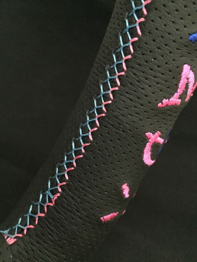画像1: VERTEXステアリング[VERTEX HELLS Racing（ヘルスレーシング）Pink/Blue]90mmDEEP/35Φ Leather TYPE/Designed by JUN WATANABE
