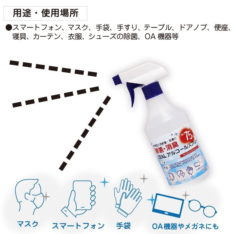 画像6: ZEAL　高濃度アルコール除菌消臭スプレー　４本セット　Alc,75％（ウイルコム社　日本製） (6)
