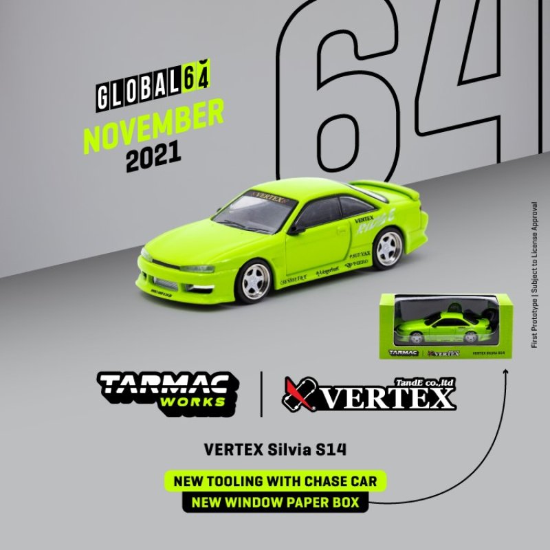 画像4: 1/64　VERTEX RIDGE S14 SILVIA /Light Green(ライトグリーン）TARMAC Works ダイキャスト (4)