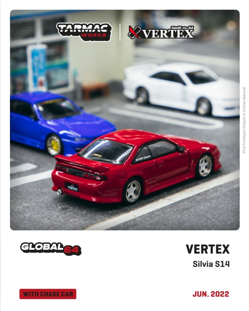 画像1: 1/64　VERTEX RIDGE S14 SILVIA /RED Metallic(レッドメタリック）TARMAC Works ダイキャスト (1)