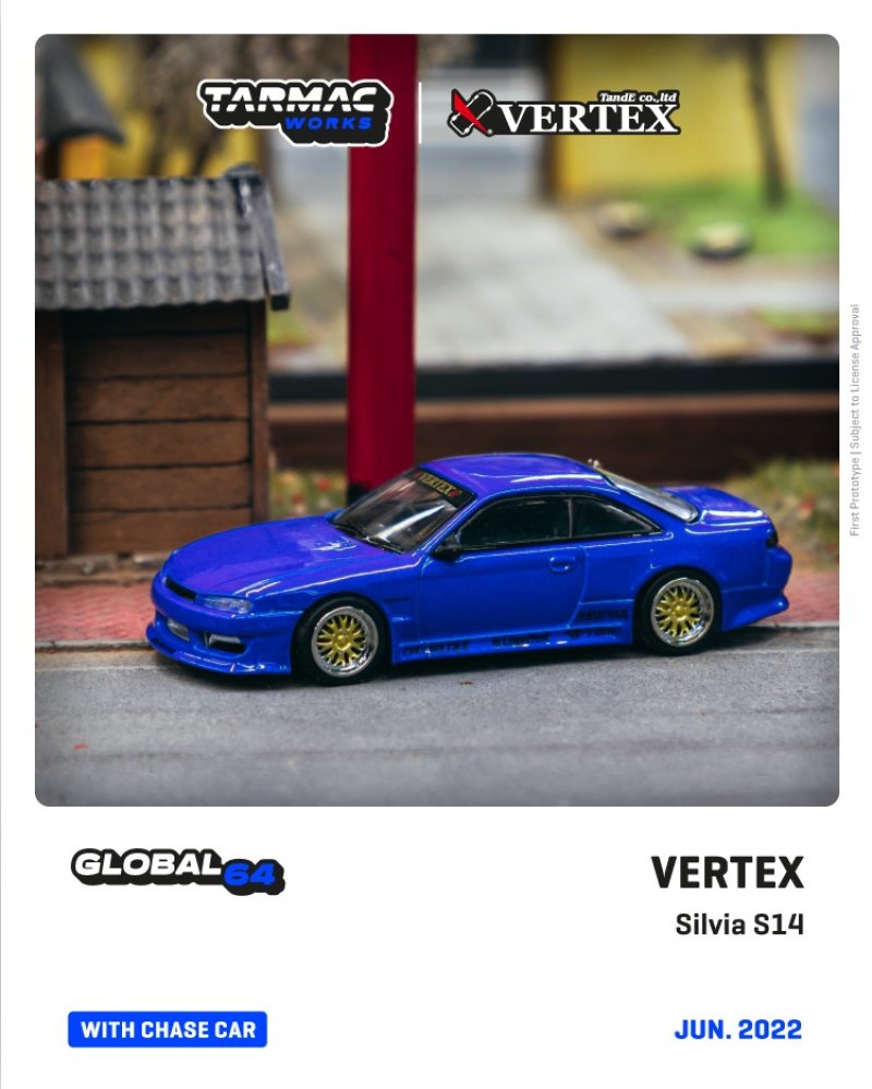 画像1: 1/64　VERTEX RIDGE S14 SILVIA /BLUE Metallic(ブルーメタリック）TARMAC Works ダイキャスト (1)