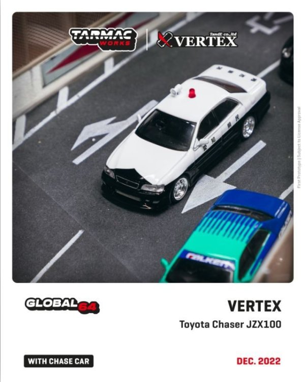 画像1: 1/64　VERTEX TOYOTA JZX100 CHASER/BLACK/WHITE(ブラック/ホワイト）TARMAC Works ダイキャスト (1)