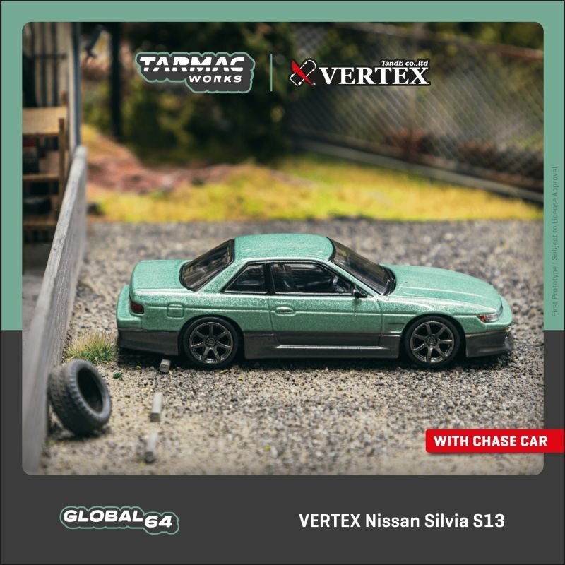 画像1: 1/64 VERTEX Nissan Silvia S13 Green/Gray（グリーン/グレイ）TARMAC Works ダイキャスト (1)