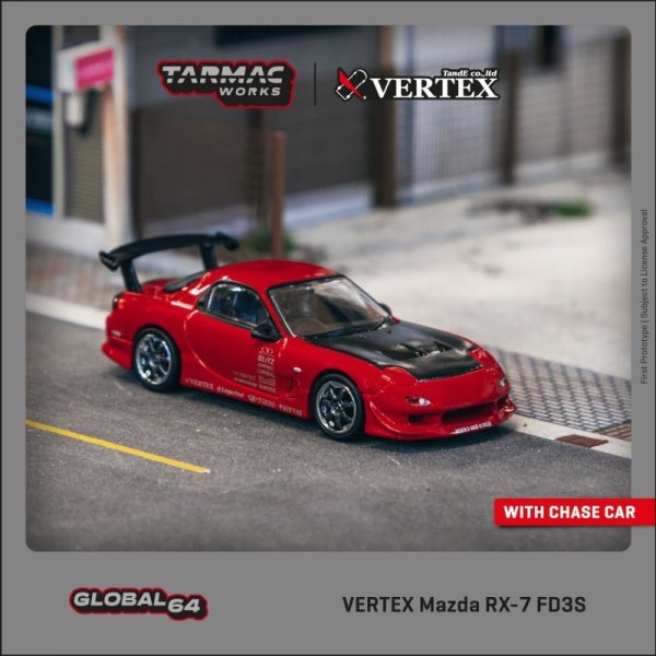 画像1: [予約・限定]1/64　VERTEX Mazda RX-7 FD3S　RED(レッド）TARMAC Works ダイキャスト (1)