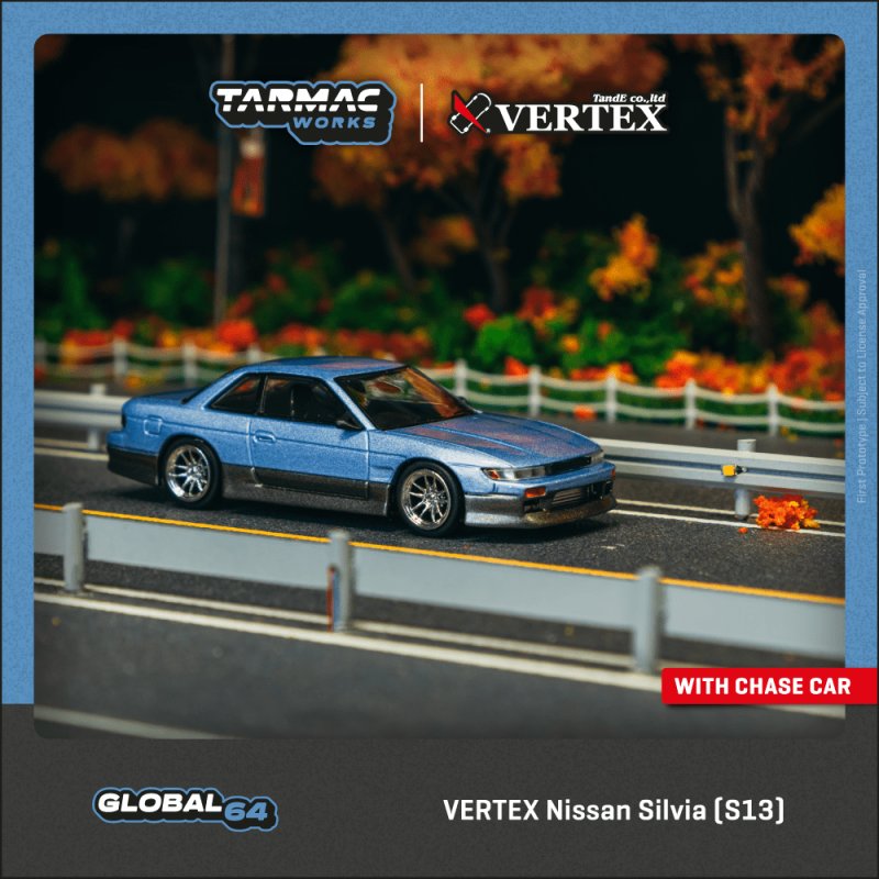 画像1: 【日本未発売ブリスターモデル】1/64　VERTEX NISSAN S13 SILVIA Blue/Grey MIJO EXCLUSIVES BLISTER CARD /TARMAC Works ダイキャスト (1)