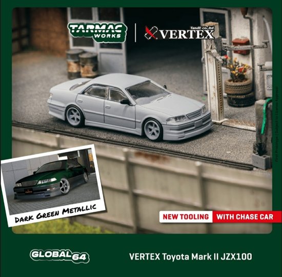 1/64　VERTEX JZX100 MARK-2  Dark Green Metallic(ダークグリーンメタリック ）TARMAC Works ダイキャスト