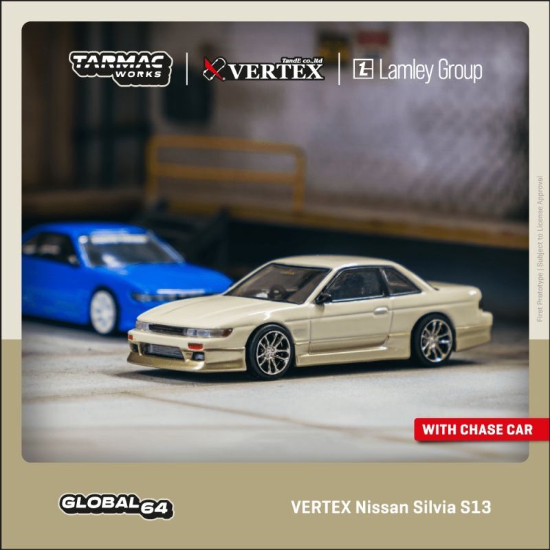 【予約・限定】1/64 VERTEX Nissan Silvia S13 White/Gold（ホワイト/ゴールド）TARMAC Works ダイキャスト